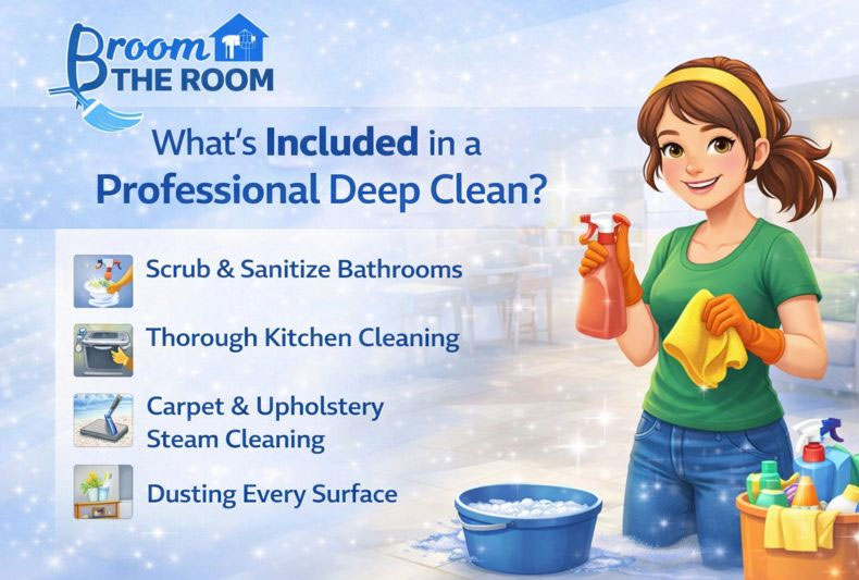 whats included in a professional deep cleaning broom the room